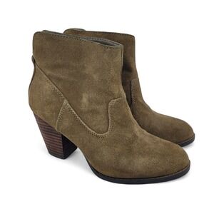 Nine West Hamelin Booties Women's 6 Suede Leather Olive Block Heel‎ Ankle Boots